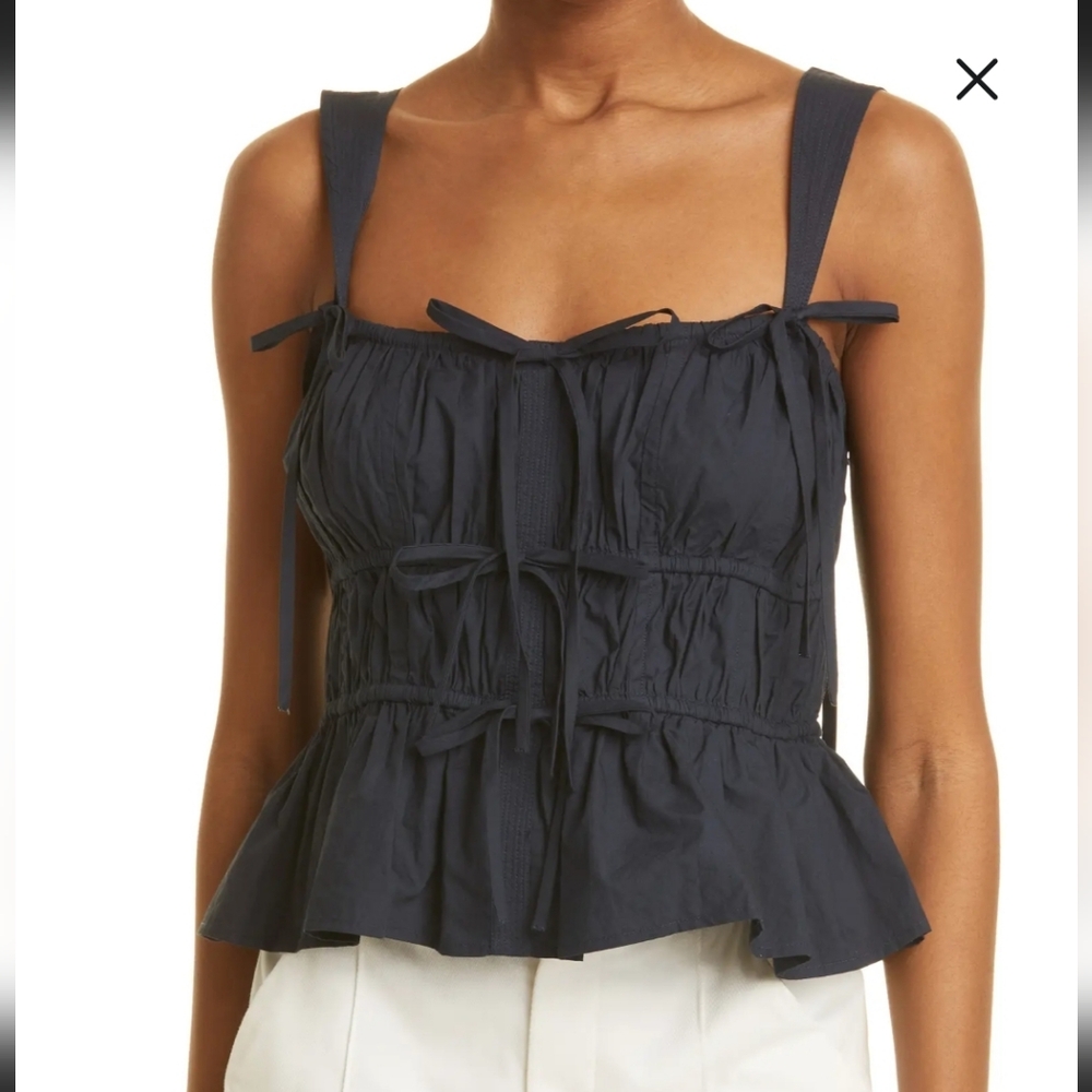 Ulla Johnson Navy Blue Ruffle Hem Tie-Front Camisole
